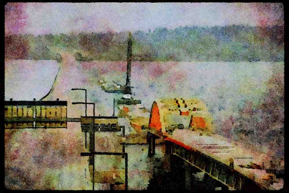 022057 Construction Of Floating Bridge A4 Limited Edition Watercolour Print