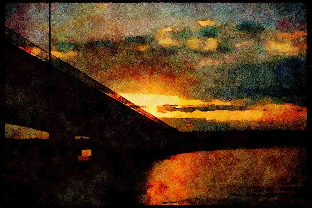 022058 Freeway Bridge At Sunset A4 Limited Edition Watercolour Print