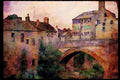022063 Old Arched Stone Bridge And Buildings A4 Limited Edition Watercolour Print