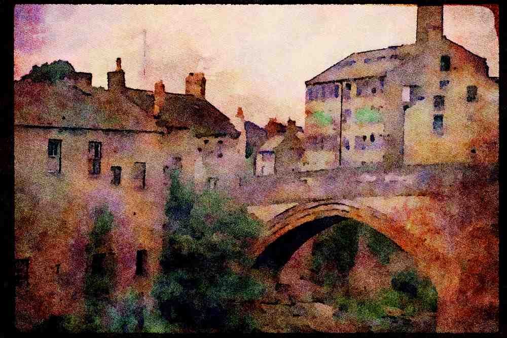 022063 Old Arched Stone Bridge And Buildings A4 Limited Edition Watercolour Print