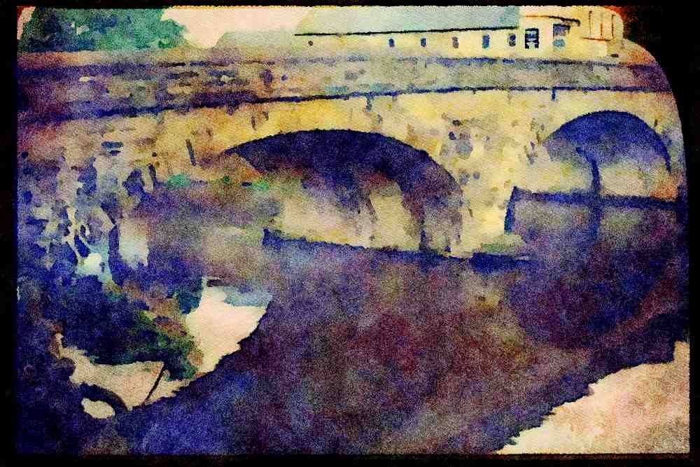022068 Double arched Stone Bridge On Canal A4 Limited Edition Watercolour Print