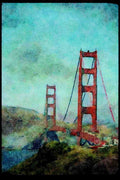 022077 Red Suspension Bridge From End A4 Limited Edition Watercolour Print