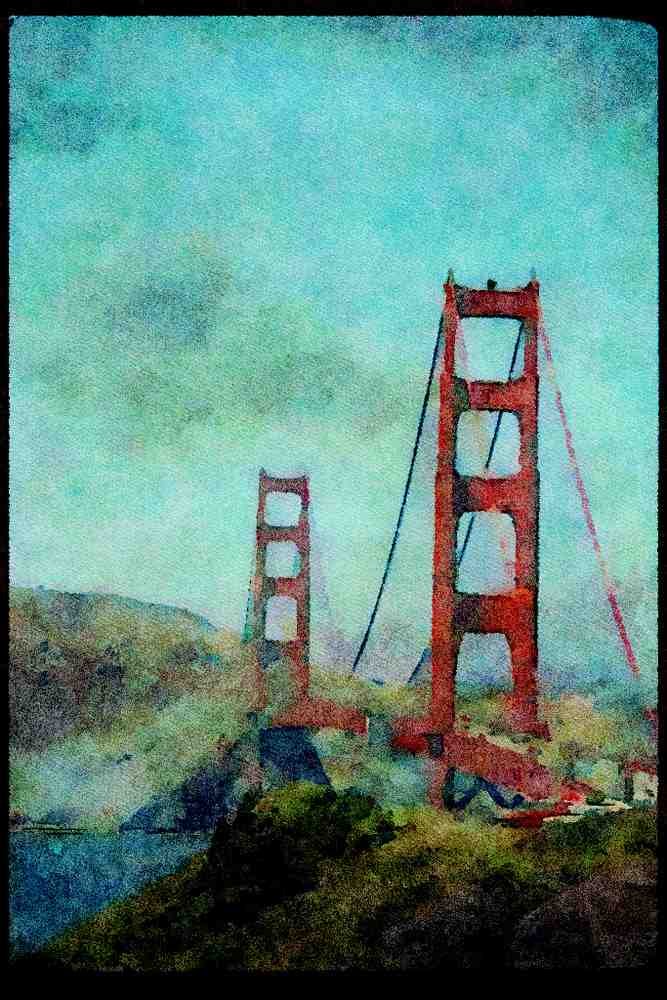 022077 Red Suspension Bridge From End A4 Limited Edition Watercolour Print