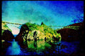 022078 Island Between Suspension Bridges A4 Limited Edition Watercolour Print