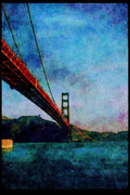 022079 Red Suspension Bridge From Water Level A4 Limited Edition Watercolour Print