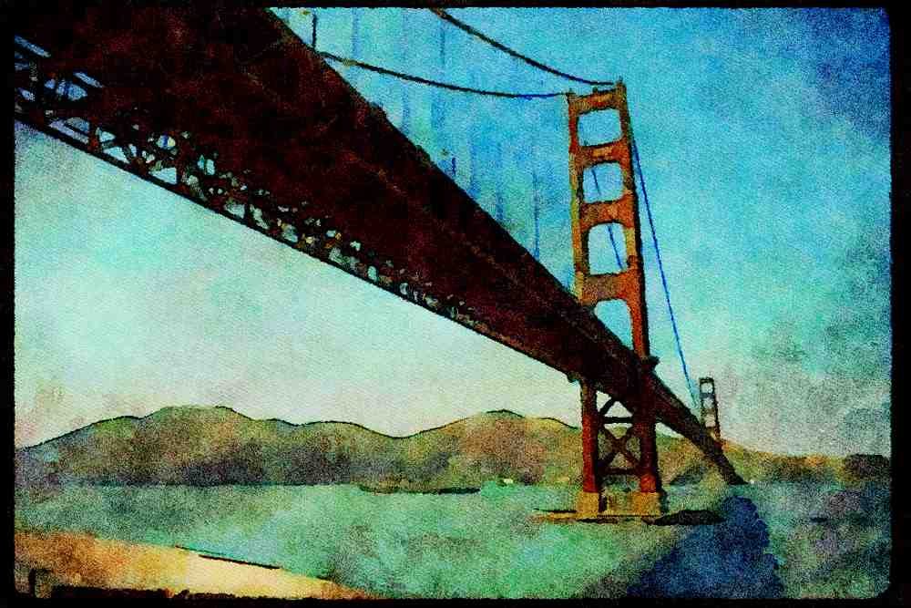 022081 Below Red Suspension Bridge A4 Limited Edition Watercolour Print