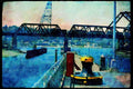 022083 Truss Bridge With Railcars A4 Limited Edition Watercolour Print