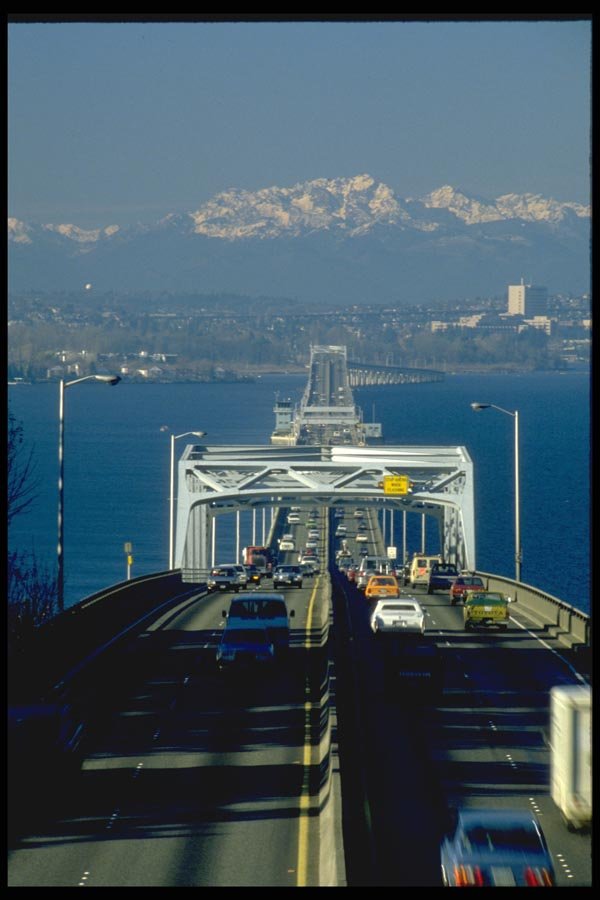 022084 Floating Bridge At Sunrise A4 Photo Print