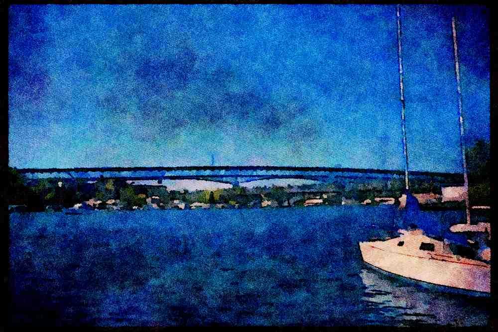 022086 Steel Arched Bridge With Yacht A4 Limited Edition Watercolour Print