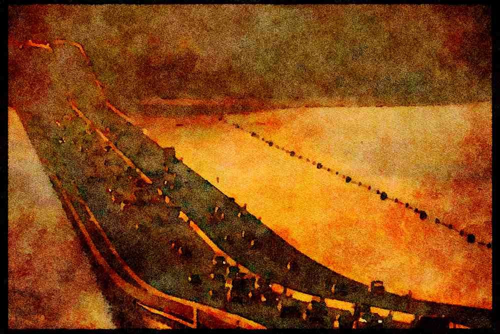 022089 Floating Bridge With Booms A4 Limited Edition Watercolour Print