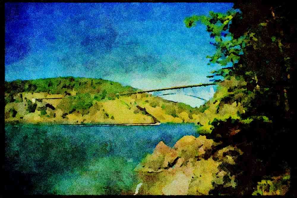 022091 Steel Arched Bridge Connecting Island A4 Limited Edition Watercolour Print