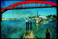022092 Red Bridge With Fishing Boat A4 Limited Edition Watercolour Print