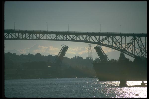 022098 Steel Arched Bridge With Drawbridge Behind A4 Photo Print