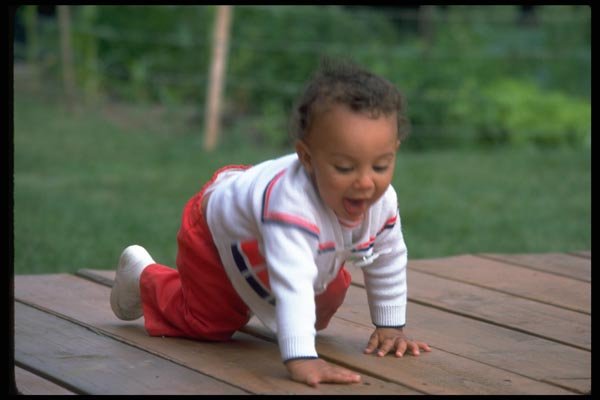 023013 Toddler Crawling On Deck A4 Photo Print