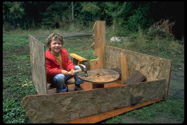 023015 Boy Building Fort A4 Photo Print