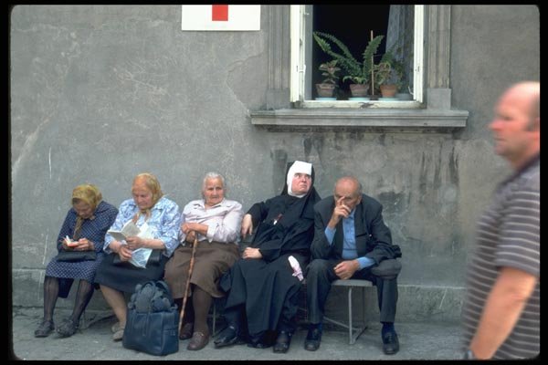 023053 Old Worshippers Resting On Bench A4 Photo Print