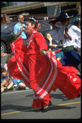 023057 Red dressed Spanish Dancer In Parade A4 Photo Print