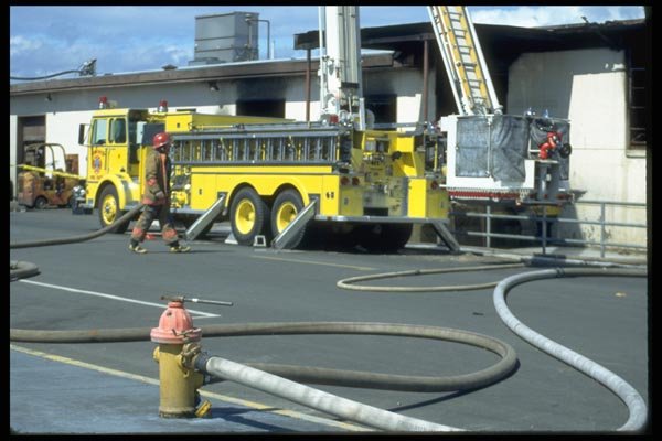 023088 Yellow Fire Truck And Hoses A4 Photo Print