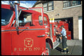 023091 Red Fire Truck And Fire fighters A4 Photo Print