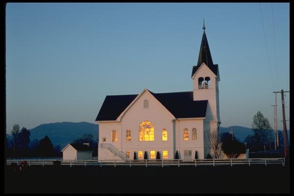 024001 White Church With Sunlit Windows A4 Photo Print