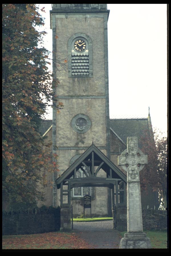 024027 Headstone With Church Tower And Clock A4 Photo Print