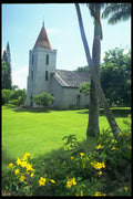 024060 White Church, Green Lawn A4 Photo Print