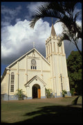 024066 White Church, Shutterred Belltower A4 Photo Print