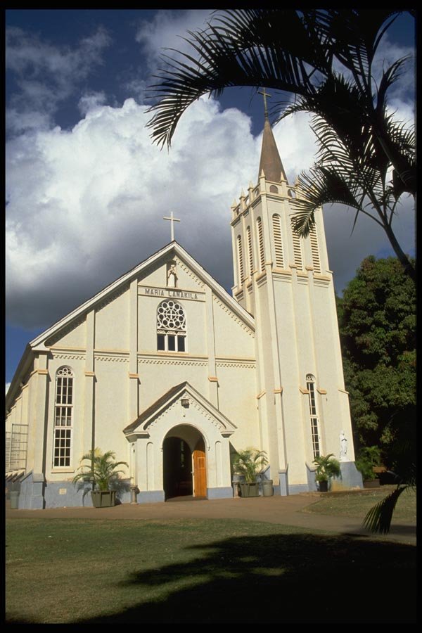 024066 White Church, Shutterred Belltower A4 Photo Print
