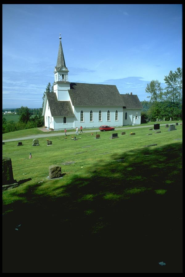 024081 White Church With Graveyard A4 Photo Print