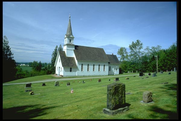 024087 Rural White Church With Headstones A4 Photo Print