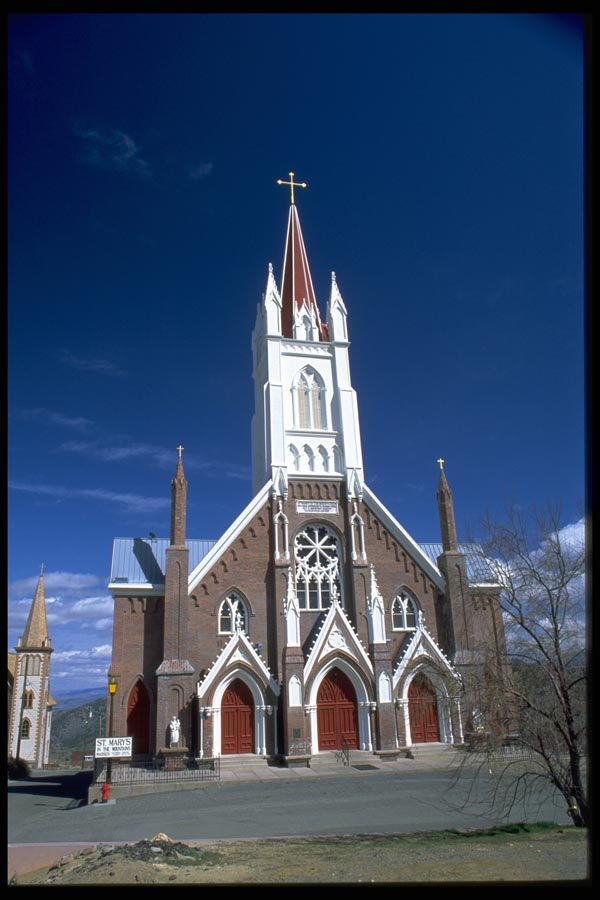 024097 Church With Red Doors And Steeple A4 Photo Print