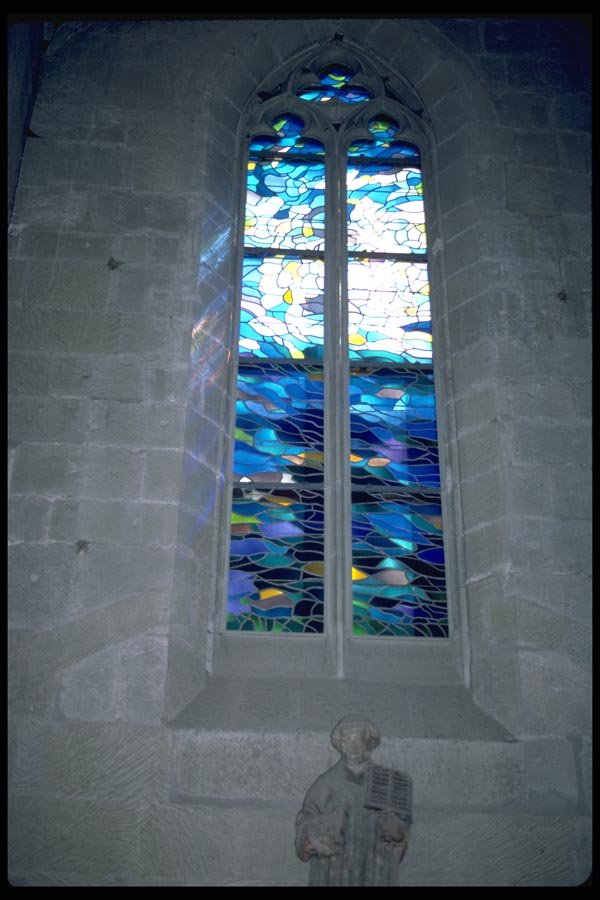024099 Blue Modern Stained Glass Window A4 Photo Print