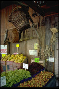 025071 Produce Stand And Old Farm Objects A4 Photo Print