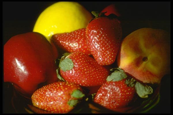025072 Apple, Strawberries, Peach A4 Photo Print