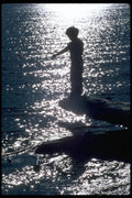 026031 Silhouette Of Boy At Water's Edge A4 Photo Print