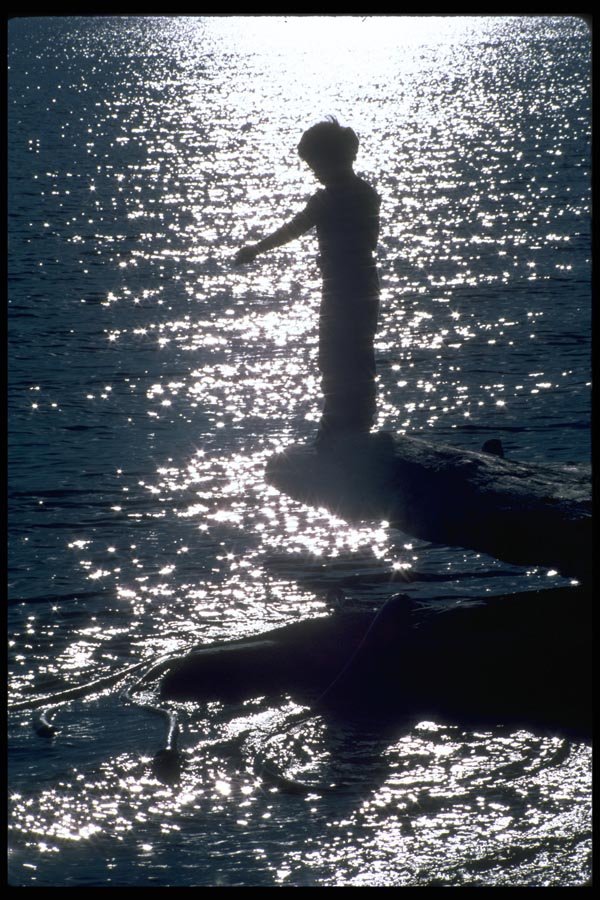 026031 Silhouette Of Boy At Water's Edge A4 Photo Print