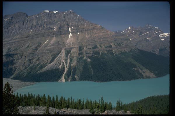 026042 Azure Lake Under Massive Range A4 Photo Print