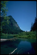 026055 Treed Mountain Over Lake A4 Photo Print