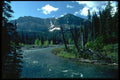 026077 River, Mountain And White Clouds A4 Photo Print
