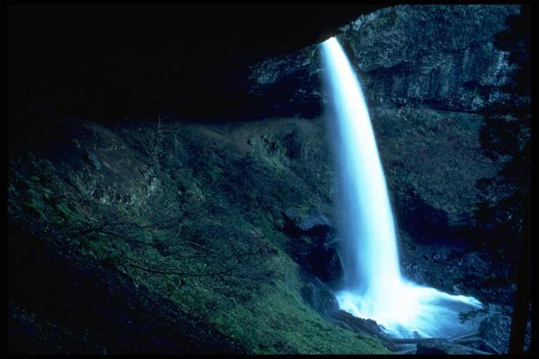 027018 Waterfall From Rock Overhang A4 Photo Print