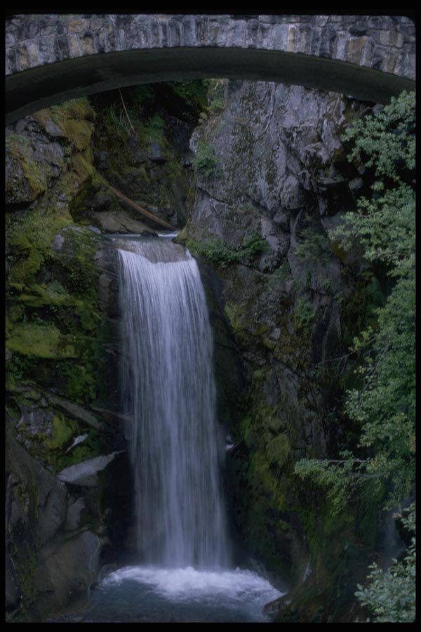 027019 Waterfall Under Stone Arched Bridge A4 Photo Print