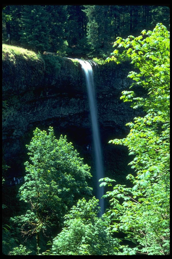 027022 Hikers Behind Waterfall A4 Photo Print