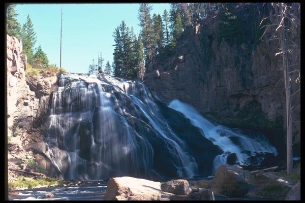 027055 Wide Waterfall Over Rocky Hill A4 Photo Print