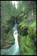 027063 Narrow Waterfall Carved Into Forest A4 Photo Print