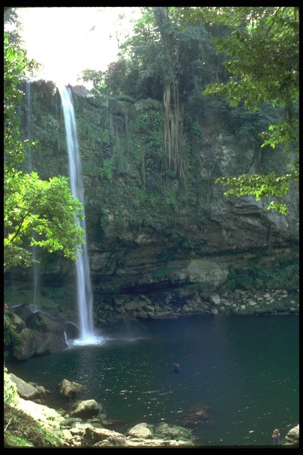027073 Long Waterfall Into Calm Pool A4 Photo Print