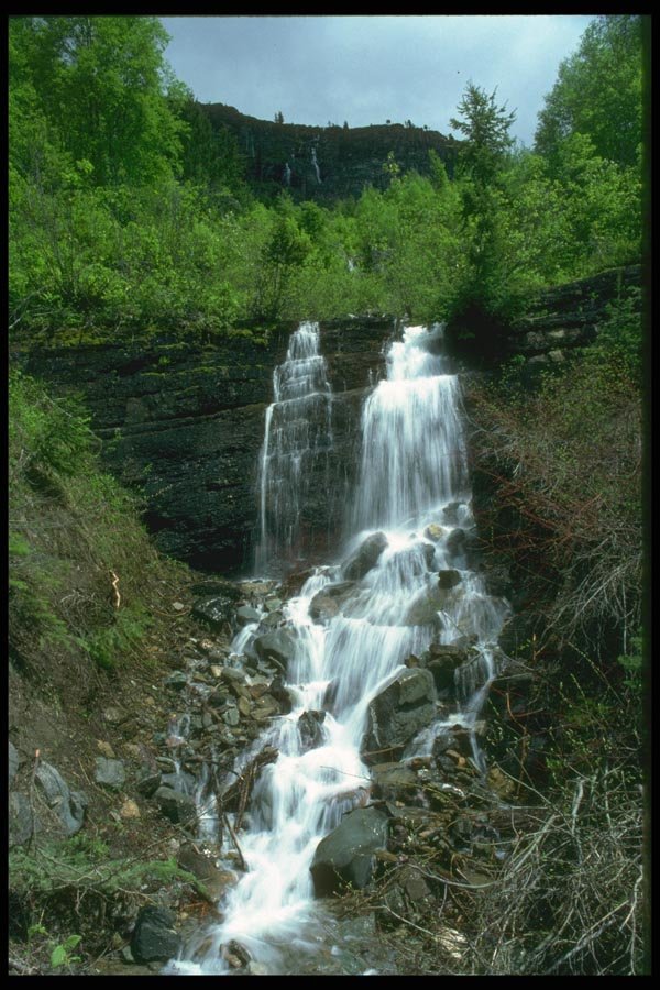 027074 Waterfall Stepping Over Rocks A4 Photo Print