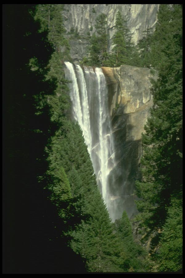 027089 Waterfall Over Cliff In Forest A4 Photo Print