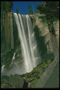 027090 Waterfall Over Rock Cliffs A4 Photo Print