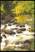 027092 Waterfall With Fall Coloured Trees A4 Photo Print
