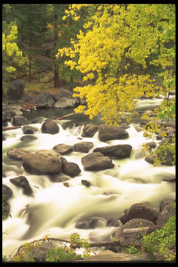 027092 Waterfall With Fall Coloured Trees A4 Photo Print